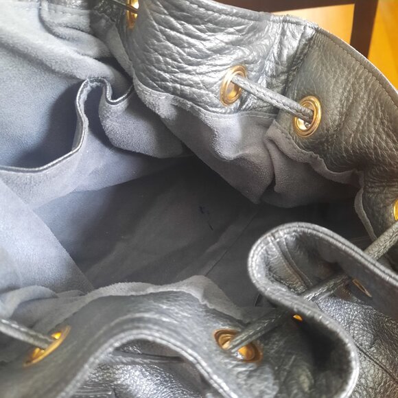 Large Aqua Madonna drawstring leather bag - Picture 12 of 14